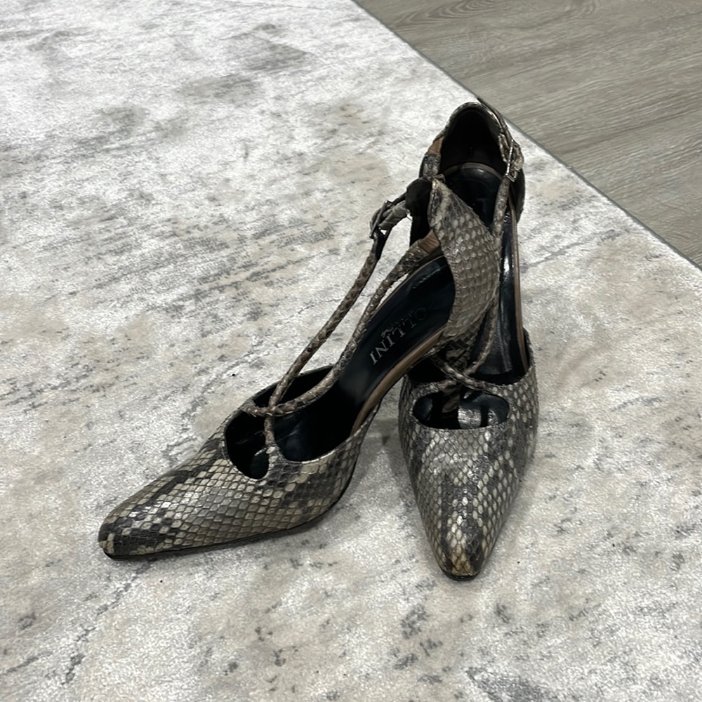 Pollini Italian Real Snake Leather Sandals, Made in Italy, Size 6